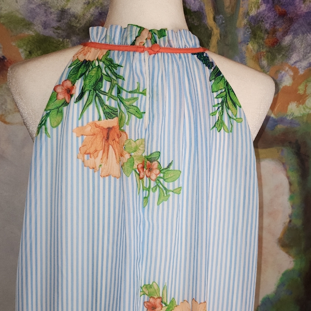 Floral Halter Maxi Dress - Blue and Orange - Picture 4 of 8